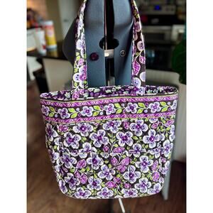 Vera Bradley Quilted Floral Tote Bag – Purple & Green Cotton Shoulder Bag